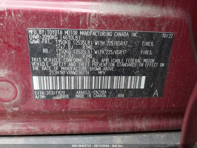 Toyota RAV4 LE 2022 2T3H1RFV8NW236714 Image 9