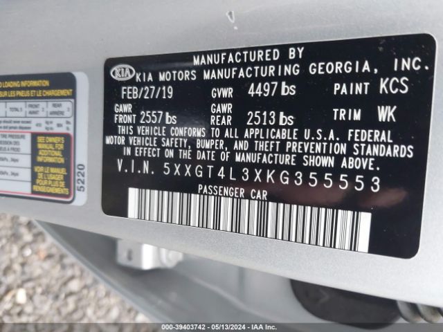 5XXGT4L3XKG355553 KIA Optima Lx