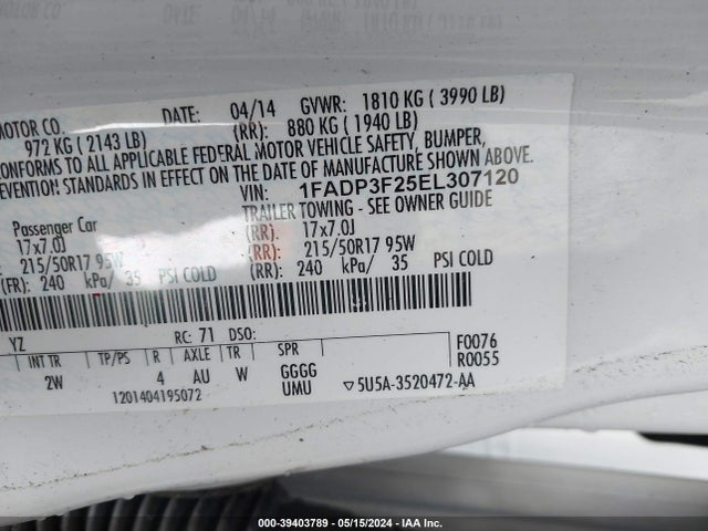 Ford FOCUS SE 2014 1FADP3F25EL307120 Image 9