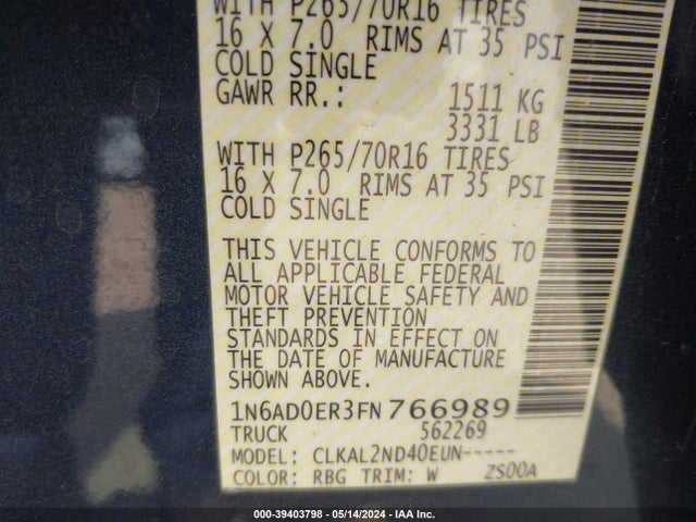 Nissan Frontier Sv 2015 1N6AD0ER3FN766989 Image 9