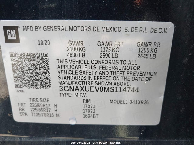 Chevrolet Equinox Awd Lt 2021 3GNAXUEV0MS114744 Image 9