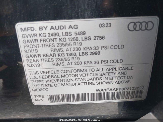 WA1EAAFY8P2123222 Audi Q5 Premium Plus 45 Tfsi S Line Quattro