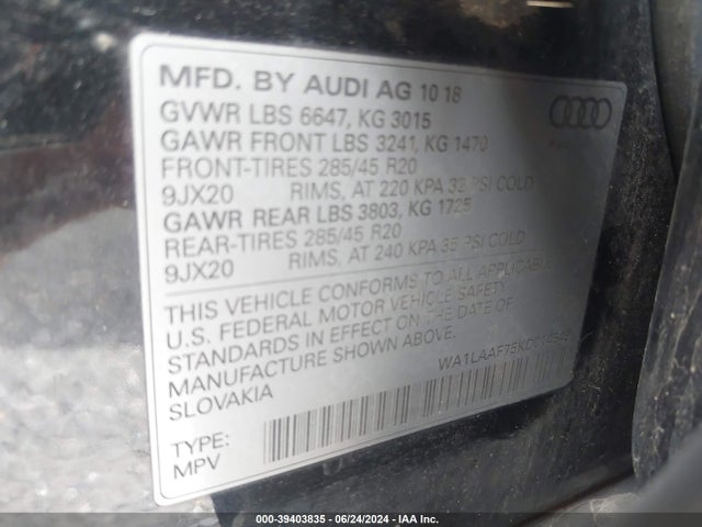 WA1LAAF75KD014549 Audi Q7 55 Premium/55 Se Premium