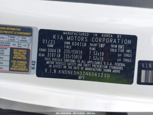 KNDNE5H32N6061230 KIA Carnival Mpv Sx Prestige
