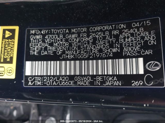 JTHBK1GG5F2197674 Lexus ES 350