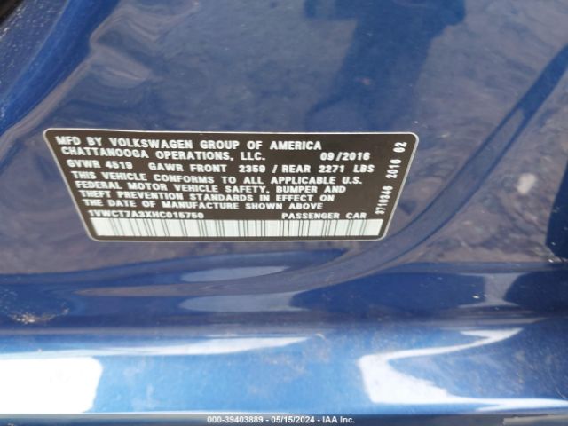 1VWCT7A3XHC015750 Volkswagen Passat 1.8t Sel Premium