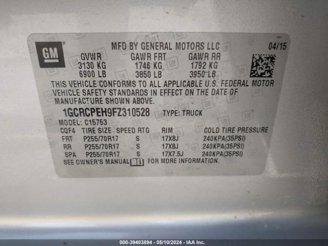 1GCRCPEH9FZ310528 Chevrolet Silverado 1500 Wt