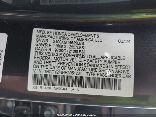1HGCY2F84RA051234 Honda Accord Hybrid Touring