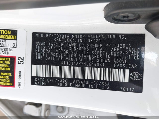 Toyota CAMRY SE 2021 4T1G11AK7MU614054 Image 9