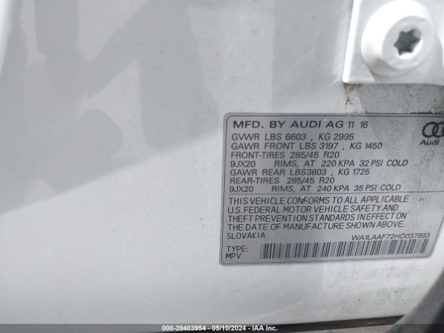 WA1LAAF72HD037893 Audi Q7 3.0t Premium