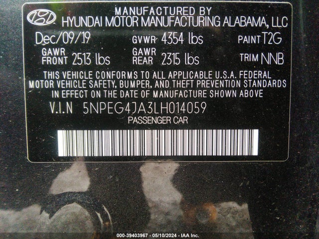 Hyundai SONATA SE 2020 5NPEG4JA3LH014059 Image 9