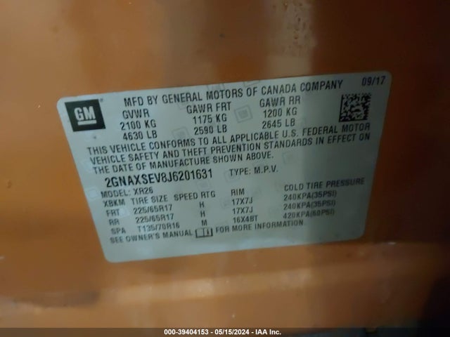 Chevrolet EQUINOX LT 2018 2GNAXSEV8J6201631 Image 9