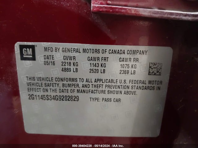 Chevrolet IMPALA 2LZ 2016 2G1145S34G9202829 Image 9