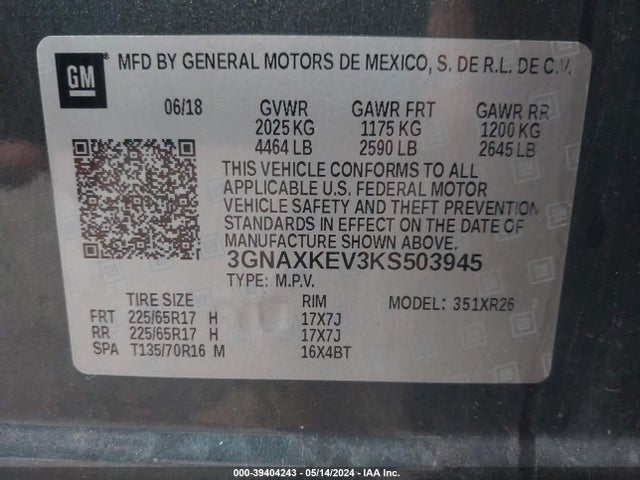 Chevrolet EQUINOX LT 2019 3GNAXKEV3KS503945 Image 9