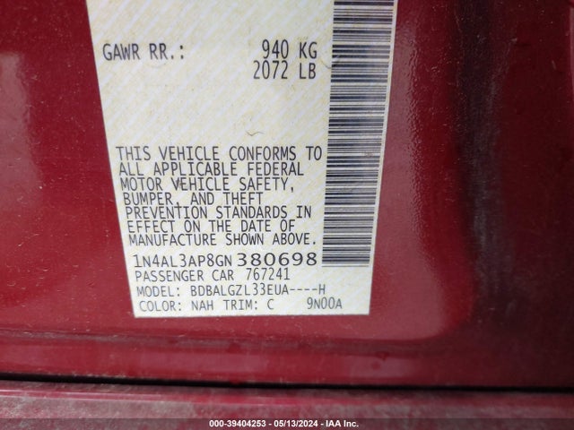 Nissan Altima 2.5 S 2016 1N4AL3AP8GN380698 Image 9