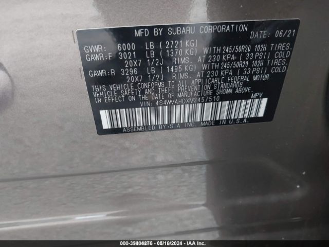 4S4WMAHDXM3457510 Subaru Ascent Premium