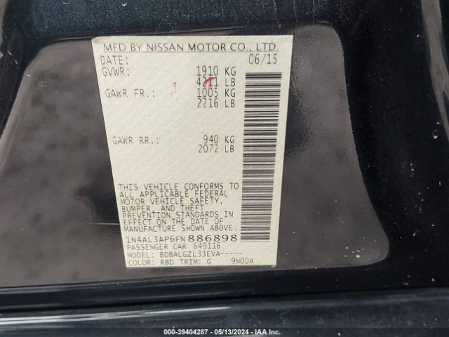 1N4AL3AP6FN886898 Nissan Altima 2.5/2.5 S/2.5 Sl/2.5 Sv