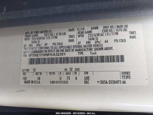 Ford Transit-150 2015 1FTNE1YM9FKA32351 Image 9