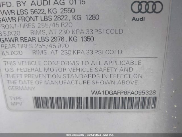 WA1DGAFP6FA095328 Audi Q5 3.0t Premium Plus