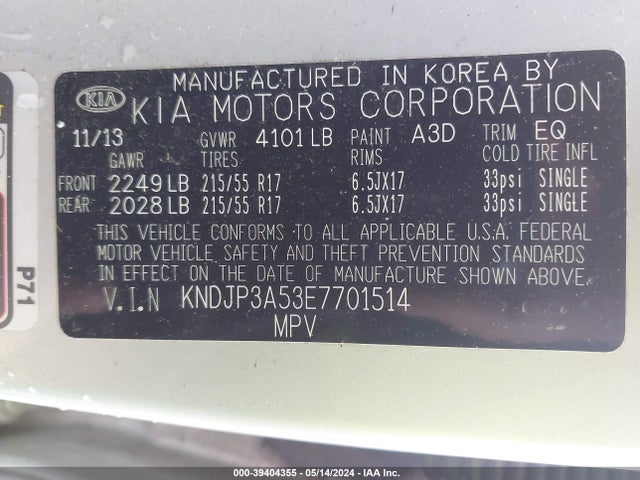 KIA SOUL + 2014 KNDJP3A53E7701514 Image 9