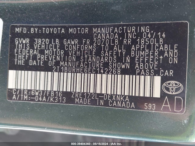 Toyota COROLLA LE 2014 2T1BURHE6EC142268 Image 9