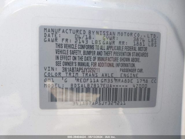 3N1AB7AP5JY329211 Nissan SENTRA S