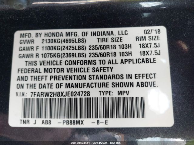 7FARW2H8XJE024728 Honda Cr-v Ex-l/ex-l Navi