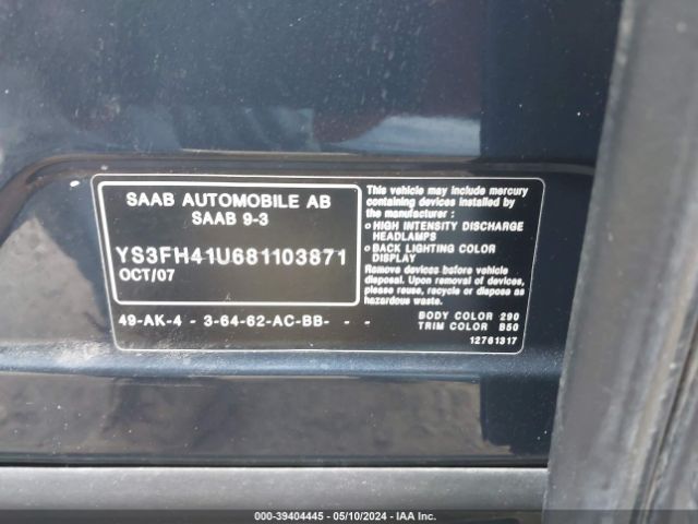 2008 SAAB 9-3 YS3FH41U681103871 Photo 8