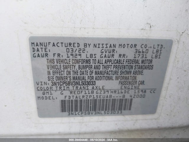 Nissan Kicks S Xtronic Cvt 2022 3N1CP5BV3NL503033 Image 9