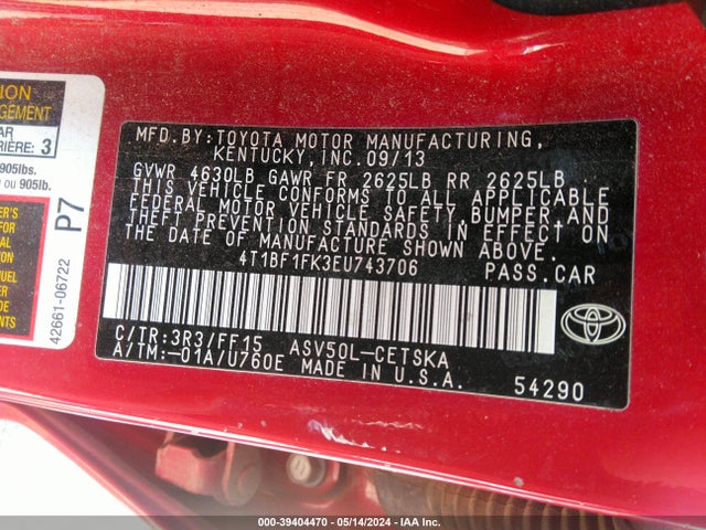 Toyota CAMRY SE 2014 4T1BF1FK3EU743706 Image 9