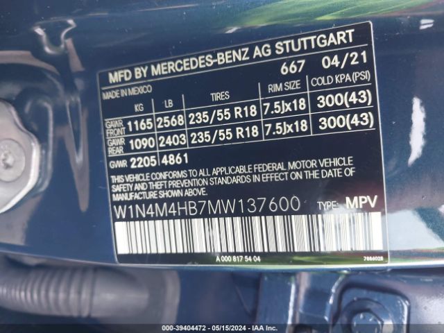 W1N4M4HB7MW137600 Mercedes-Benz Glb 250 4matic