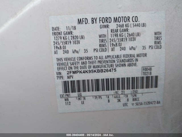Ford Edge Titanium 2019 2FMPK4K95KBB26475 Image 9