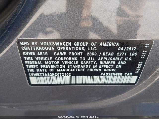 Volkswagen Passat 1.8t Se 2017 1VWBT7A32HC072102 Image 9
