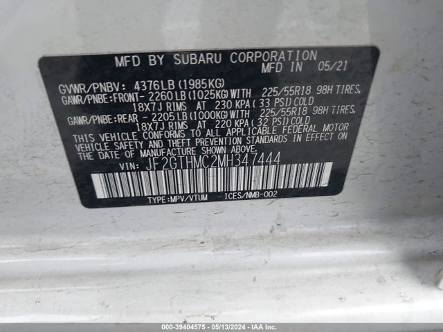 Subaru Crosstrek Limited 2021 JF2GTHMC2MH347444 Image 9