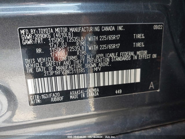 Toyota Rav4 Xle 2022 2T3P1RFV3NC311185 Image 9