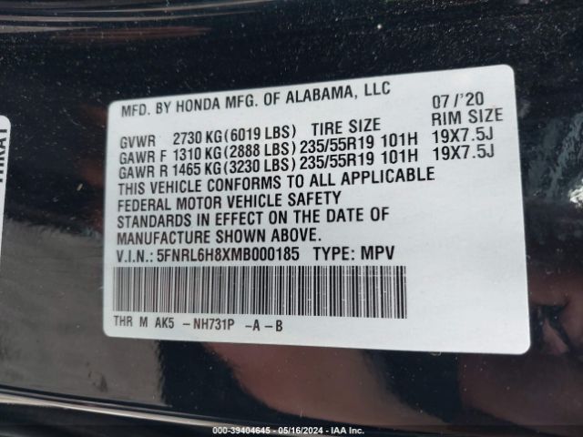 5FNRL6H8XMB000185 Honda Odyssey Touring