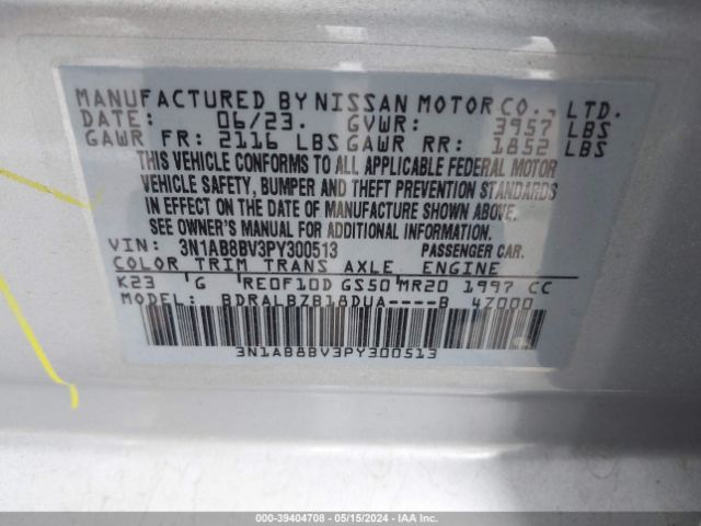 3N1AB8BV3PY300513 Nissan Sentra S Xtronic Cvt