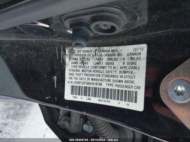 Honda Civic Lx 2016 2HGFC2F5XGH518186 Image 9