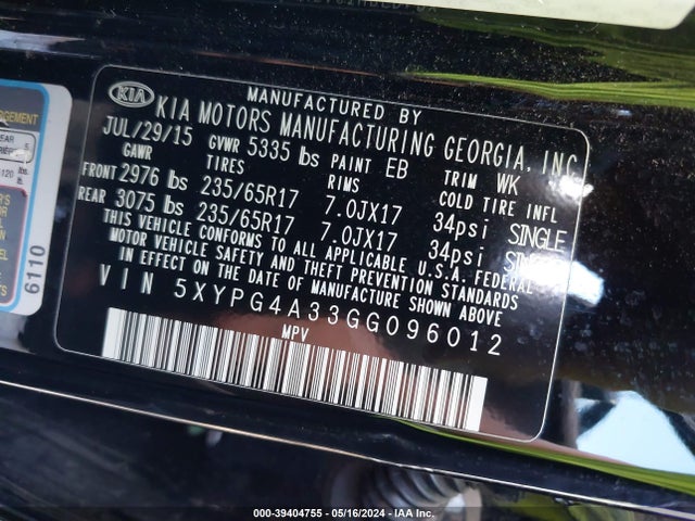 KIA Sorento 2.4l Lx 2016 5XYPG4A33GG096012 Image 9
