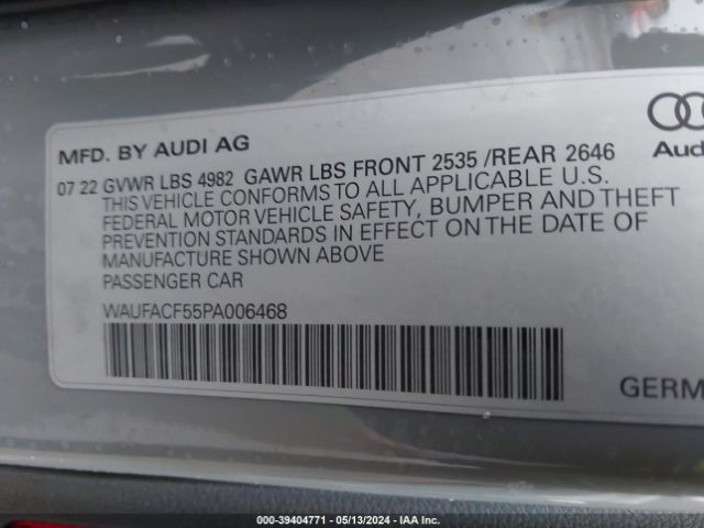 WAUFACF55PA006468 Audi A5 Sportback Premium Plus 45 Tfsi S Line Quattro S Tronic