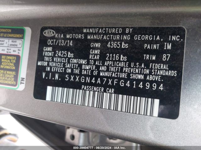5XXGN4A7XFG414994 KIA OPTIMA EX