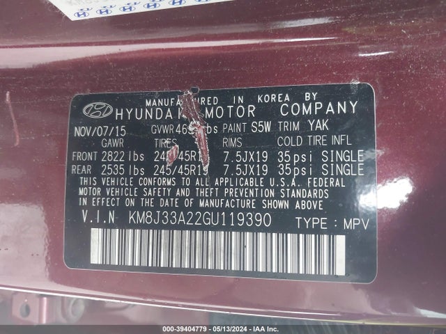 Hyundai Tucson Limited 2016 KM8J33A22GU119390 Image 9