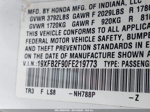 Honda Civic Ex-l 2015 19XFB2F90FE219773 Image 9