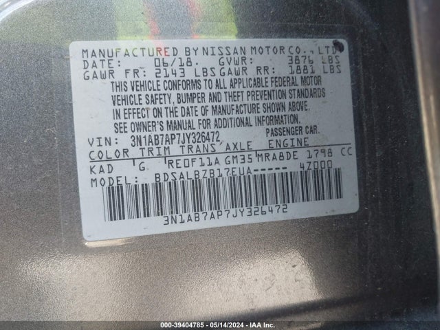 Nissan SENTRA S 2018 3N1AB7AP7JY326472 Image 9