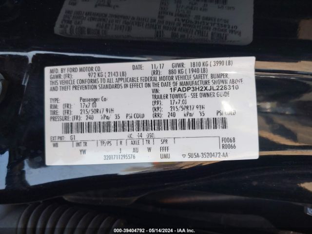 1FADP3H2XJL228310 Ford FOCUS SEL