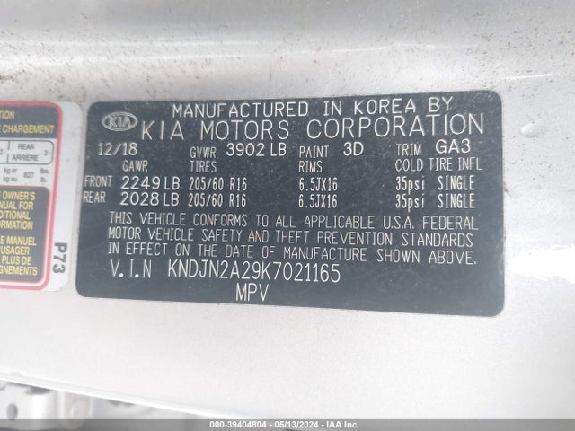 KIA Soul 2019 KNDJN2A29K7021165 Image 9