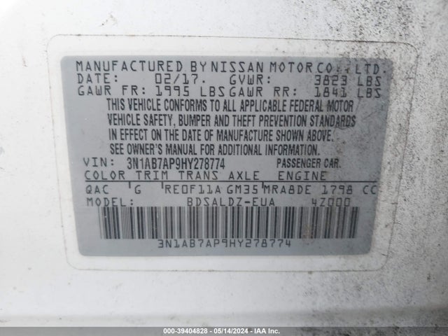 Nissan SENTRA SV 2017 3N1AB7AP9HY278774 Image 9