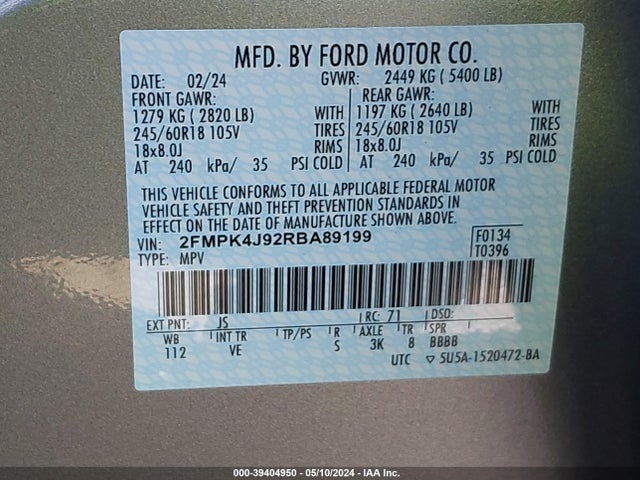 Ford EDGE SEL 2024 2FMPK4J92RBA89199 Image 9