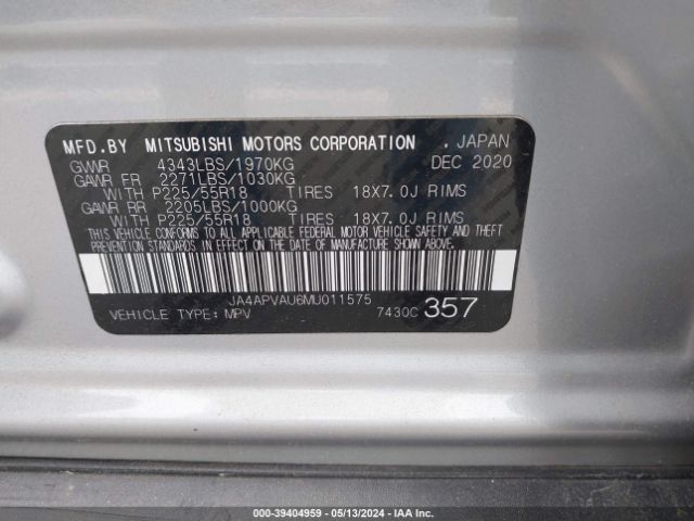 JA4APVAU6MU011575 Mitsubishi Outlander Sport 2.0 Se 2wd