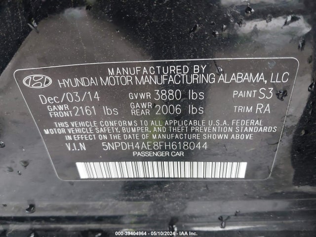 Hyundai ELANTRA SE 2015 5NPDH4AE8FH618044 Image 9